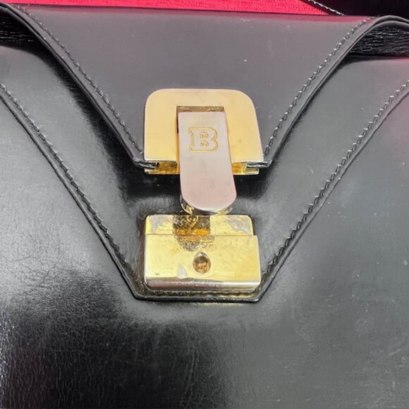 Classic Formal  Italian Black Leather  Bally Shoulder/Handbag + 100% /Silk scarf - Picture 12 of 16